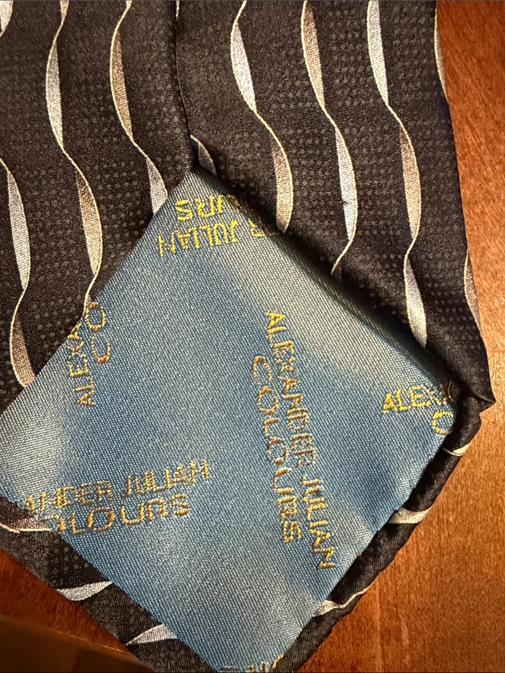 Alexander Julian Black Tie with Silver Wavy Stripes